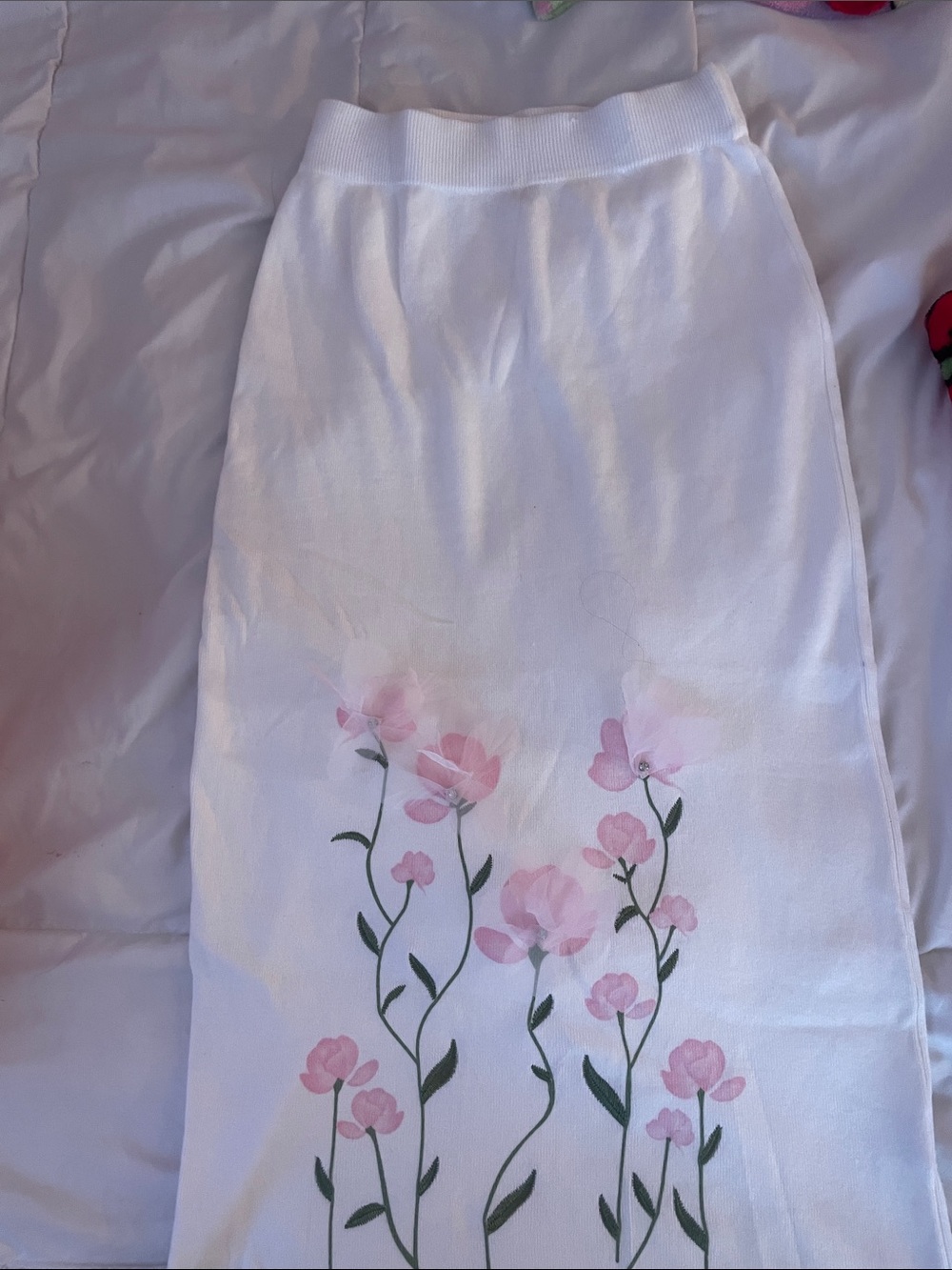 Tory Burch White Midi Skirt with Pink Floral Print brand new with tag
